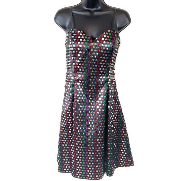 Vintage 80s Nadine Rainbow Swiftie Disco Ball Sequin Strapless Mini Dress - Picture 1 of 16